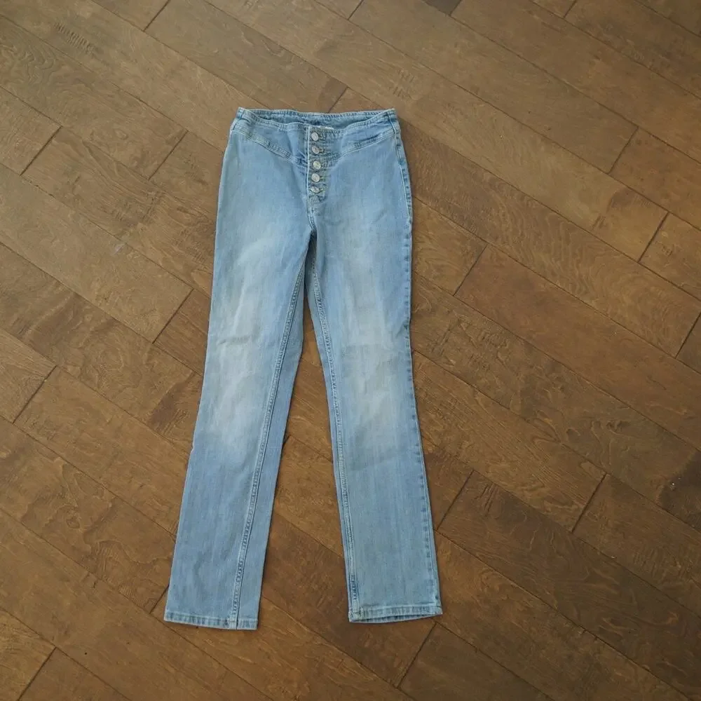 Free People We The Free Tex Slim High Rise Button Fly Jeans Women's 25‎ Blue Y2K